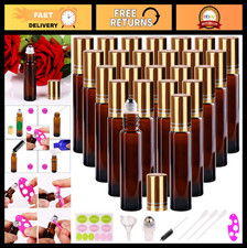24 Pack Amber Glass Roller Bottles 10ml for Essential Oils, Stainless Steel Roll