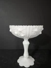 Vintage Fenton Glass Compote Candy Dish Bowl Cabbage Rose White Milk Glass 7.5"
