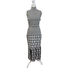 Phelan Broken Basketweave Jacquard Mock neck Dress Black White Sleeveless Size S