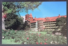 vtg postcard Peonies In Bloom Mohonk Mountain House Lake Mohonk New Paltz Ny