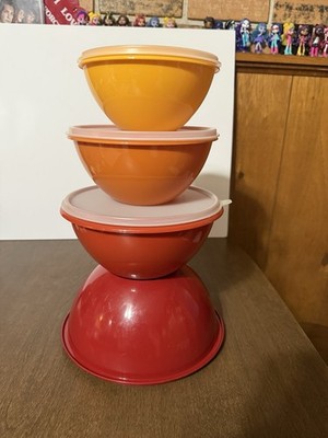 Tupperware Bowl Set of 4 Nesting Harvest Colors 234 235 236 237 Missing 1 Lid