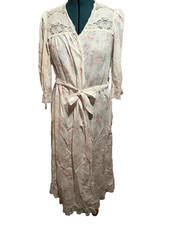 Vintage 80s Christian Dior Lingerie White Pastel Floral Lace Robe Sz LG pockets