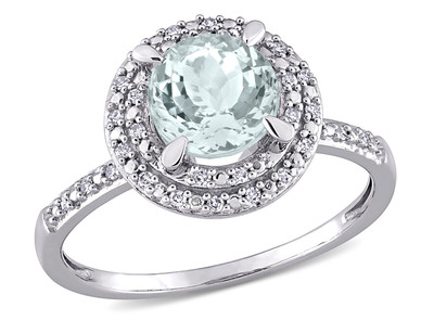 1,15 Karat (ctw) leichter Aquamarin Halo Ring mit Diamanten in 10K Weißgold