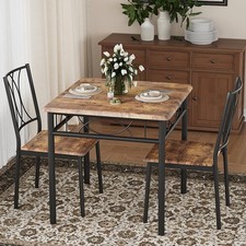 3 Pcs Dining Table Set 2 Chairs Farmhouse Bistro Kitchen Table Brown