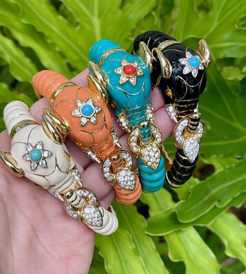 Sales ❗️Vintage KJL Kenneth ブレスレット　アクセサリ— Vintage KENNETH JAY LANE Enamel Elephant Rhinestone Clamper