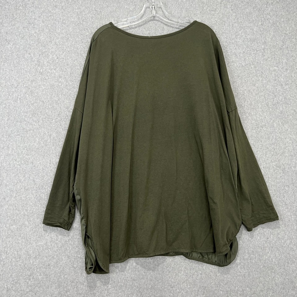 Made In Italy Tunic Silky Rayon Women M/L Olive Green Long Sleeve Round