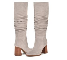 NINE WEST Domaey Knee-High Stacked Block Heel Dress Boots, Medium Gray, Size 9.5