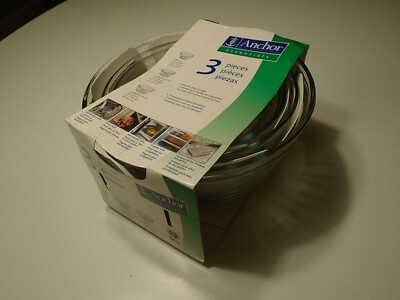 Anchor Hocking Essentials bowl set 1 qt 1.5 qt and 2.5 qt  2003 lot of 3 clear