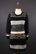 DOLCE & GABBANA Multicolor Stripe Mohair Lace Long Sleeve Bodycon Dress Size 44