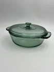 Vintage Anchor Hocking Casserole Dish Ovenware Green Glass 9" 2 QT w/ Lid