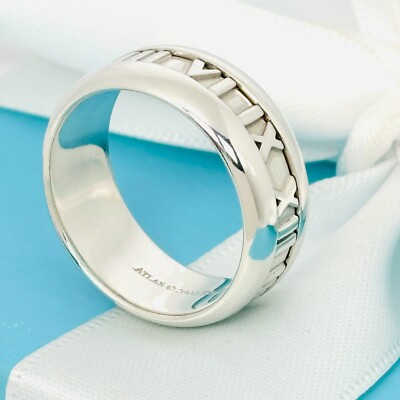 Size 8 Tiffany Wide Atlas Roman Numerals Mens Unisex Ring in