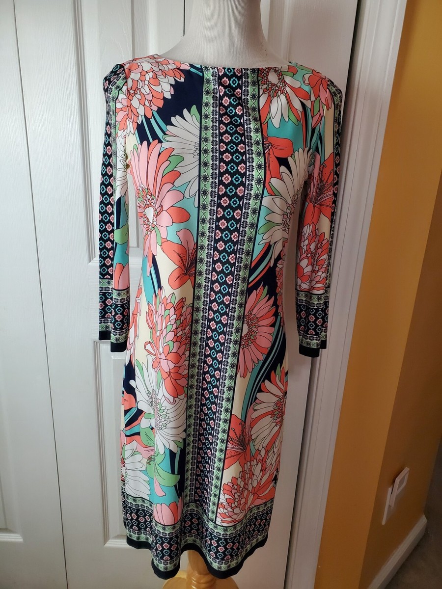 London Times 3/4 Sleeve Boat Neck Dress 8 Fuchsia Green Floral On White EUC | eBay London Times 3/4 Sleeve Boat Neck Dress 8 Fuchsia Green Floral On White EUC | eBay