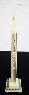 VTG 2 PIECE SKYSCRAPER MANHATTEN COIN BANK MADE IN JAPAN PLASTIC 18'' TALL RARE u