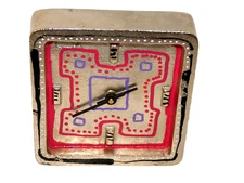 All Metal Contemporary Abstract Art Deco Desk Clock Small 6"x6" Silver Red Black