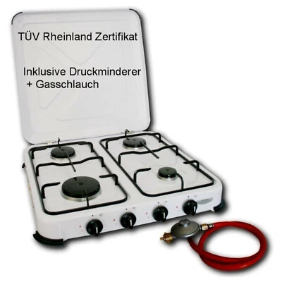DF-OUTDOOR Camping Kocher Gaskocher / 3 oder 4 flammig / Inkl. Schlauch + Druck-Minderer