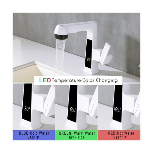 Bathroom Sink Faucet with Pull Out Sprayer, Temperature Digital Display Bathr... - Picture 2 of 8