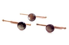 VINTAGE MEN'S FORMAL JEWELRY MOTHER OF PEARL  GOLD SHIRT STUDS WEDDING PROM