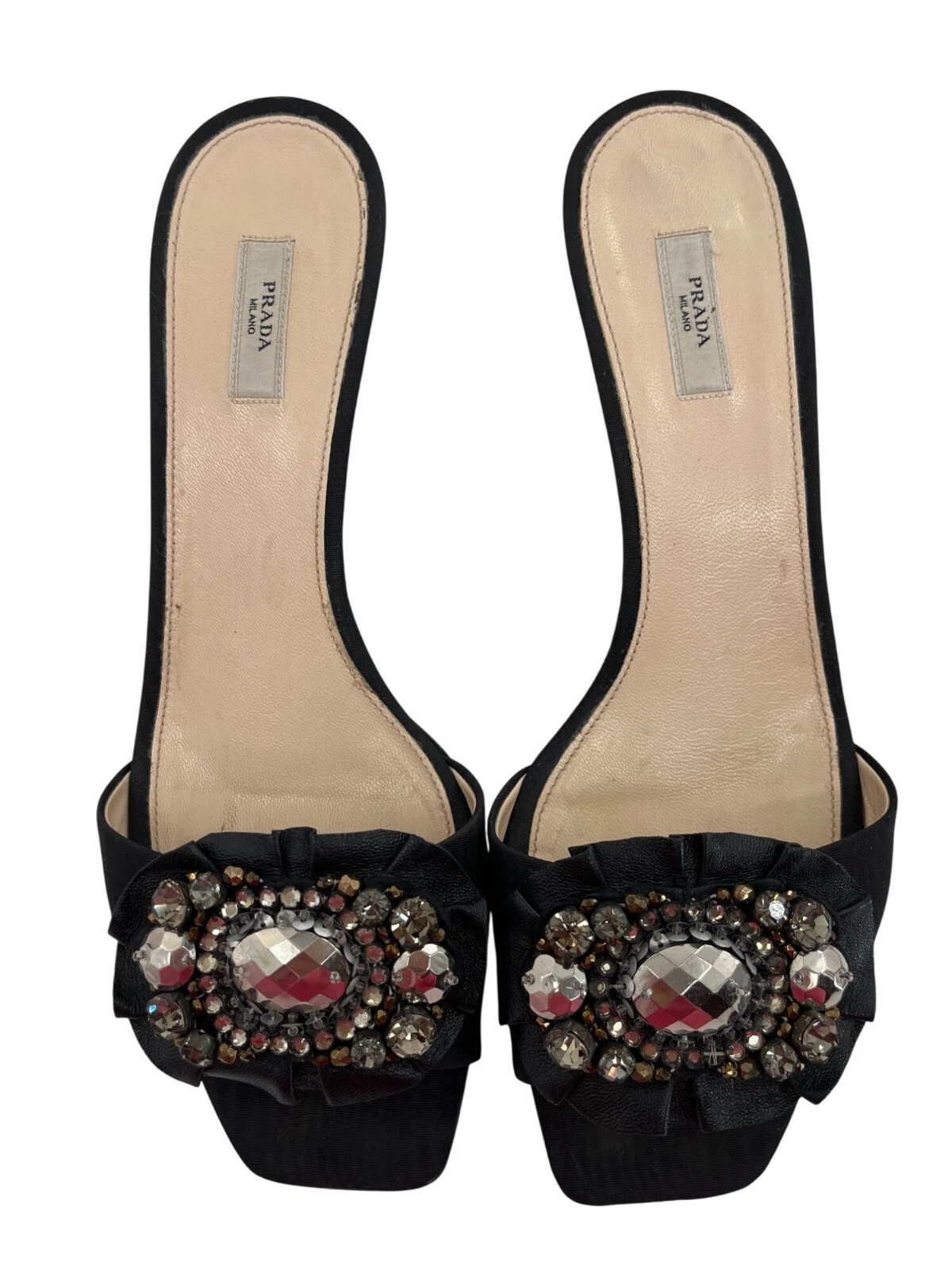 Mules Prada nero raso impreziosito punta aperta EU 36 5 6 5 US Made in Italy