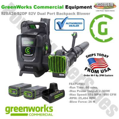 Greenworks Commercial 82BA26-52DP 82V Dual Port Backpack Blower w
