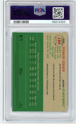 Spencer Strider 2023 Topps Chrome Platinum Anniversary #189 BLUE PSA 10 - Picture 2 of 2