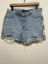 Express Denim Shorts Shortie Vintage High Rise Women  s 10 Distressed Button-fly