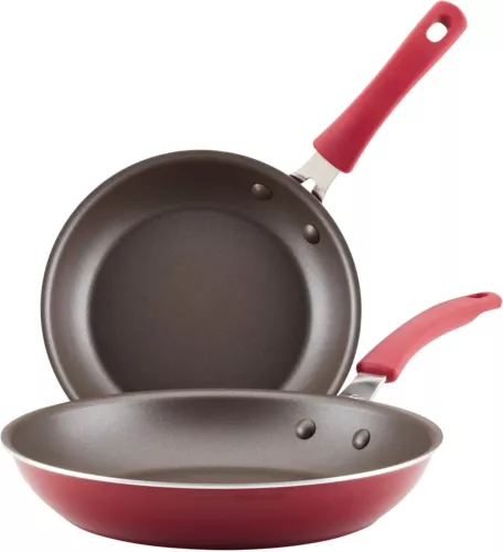 Rachael Ray Pan Set Cook & Create Nonstick Frying Skillet Set, 9.5"&11.75"-Red