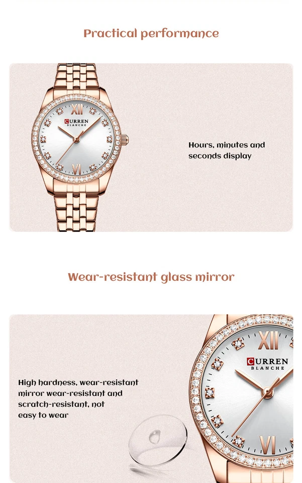 CURREN Ladies Watch Elegant Rhinestone Wristwatch Fashion Women Business Watches - Image 4 of 4