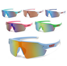 X Loop Sunglasses Wrap Around Plastic Frame Mirror One Piece Shield Lenses Biker