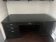 Black solid wood desk with drawers,filing drawer, and cabinet with pull out tray