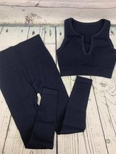 Workout Outfit Women 2 Piece Ribbed Seamless Crop Tank High Waist Small Summer