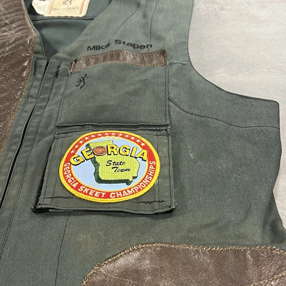 Chaleco Browning Vintage Hombres 42 L Verde Marrón Cuero Escopeta Tiro Acolchado Carga Foto 3 de 4