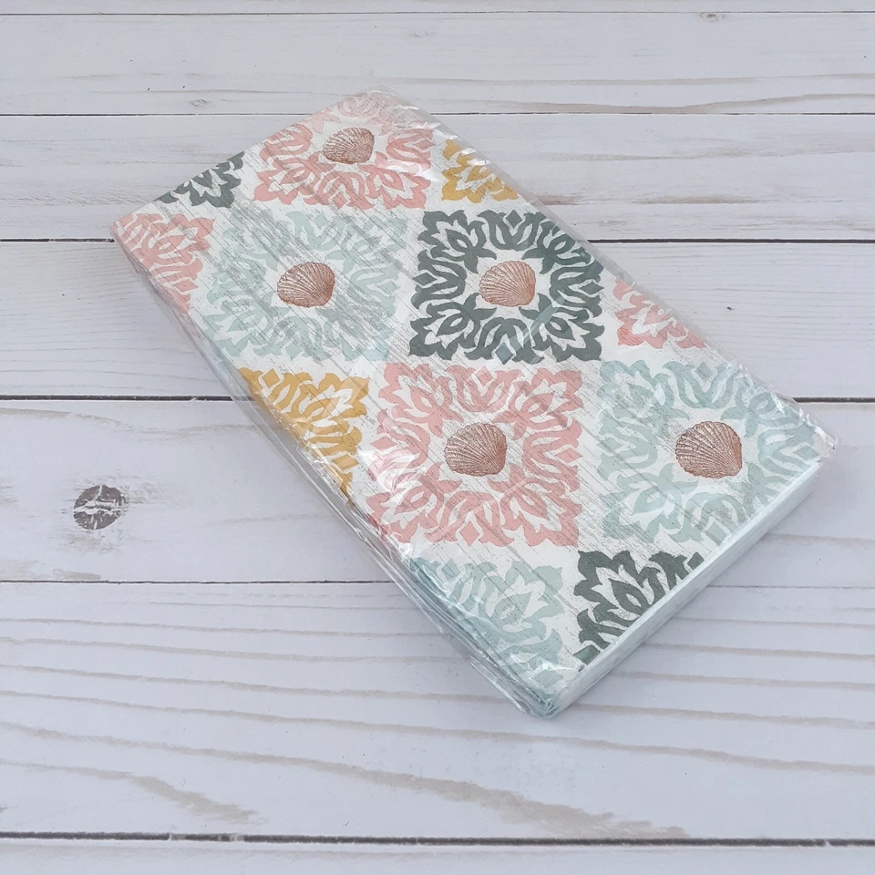 Servilletas de papel para cena toallas para invitados buffet conchas náuticas lago 16 quilates Foto 2 de 3