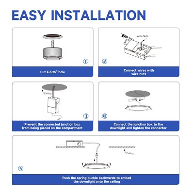 QPLUS 6-Inch Slim LED Recessed Light With Junction Box – 13W (100W Eq.), 1050LM, Dimmable, 5000K Daylight, 4-Pack, IC Rated