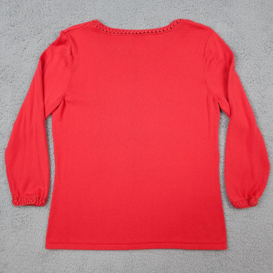 Suéter Talbots Vintage Para Mujer Mediano Coral Crochet Ribete Ligero Cuello Cuadrado Foto 2 de 4
