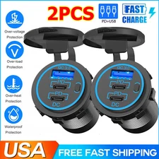 2 Packs USB C Charger Dual PD3.0 & QC3.0 Outlet Socket for Boat RV Marine 12V