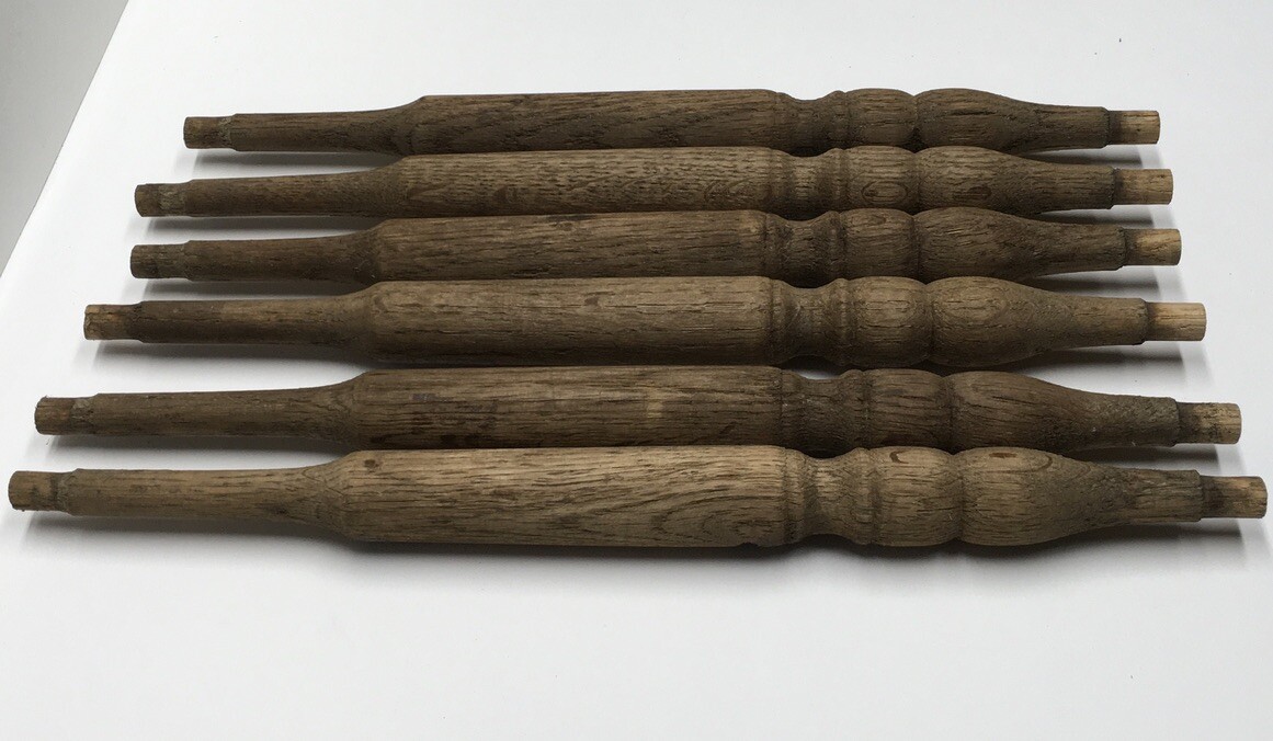 Lot of 6 Lathe Turned Oak Wood Chair Spindles Dowels Furniture Larkin