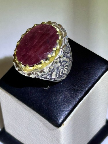 Heavy Men Silver 925 Ring Big Genuine African Ruby Handmade Jewelry ياقوت افريقي - Picture 5 of 17