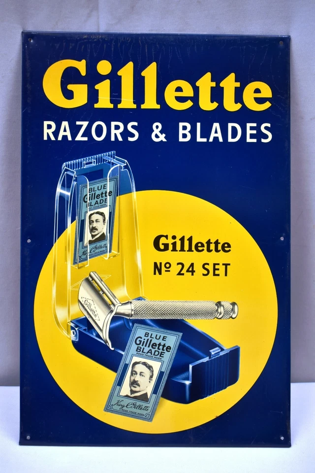 Vintage Gillette Razors & Blades Advertising Tin Sign Litho Made In England "02 - Image 2 of 4