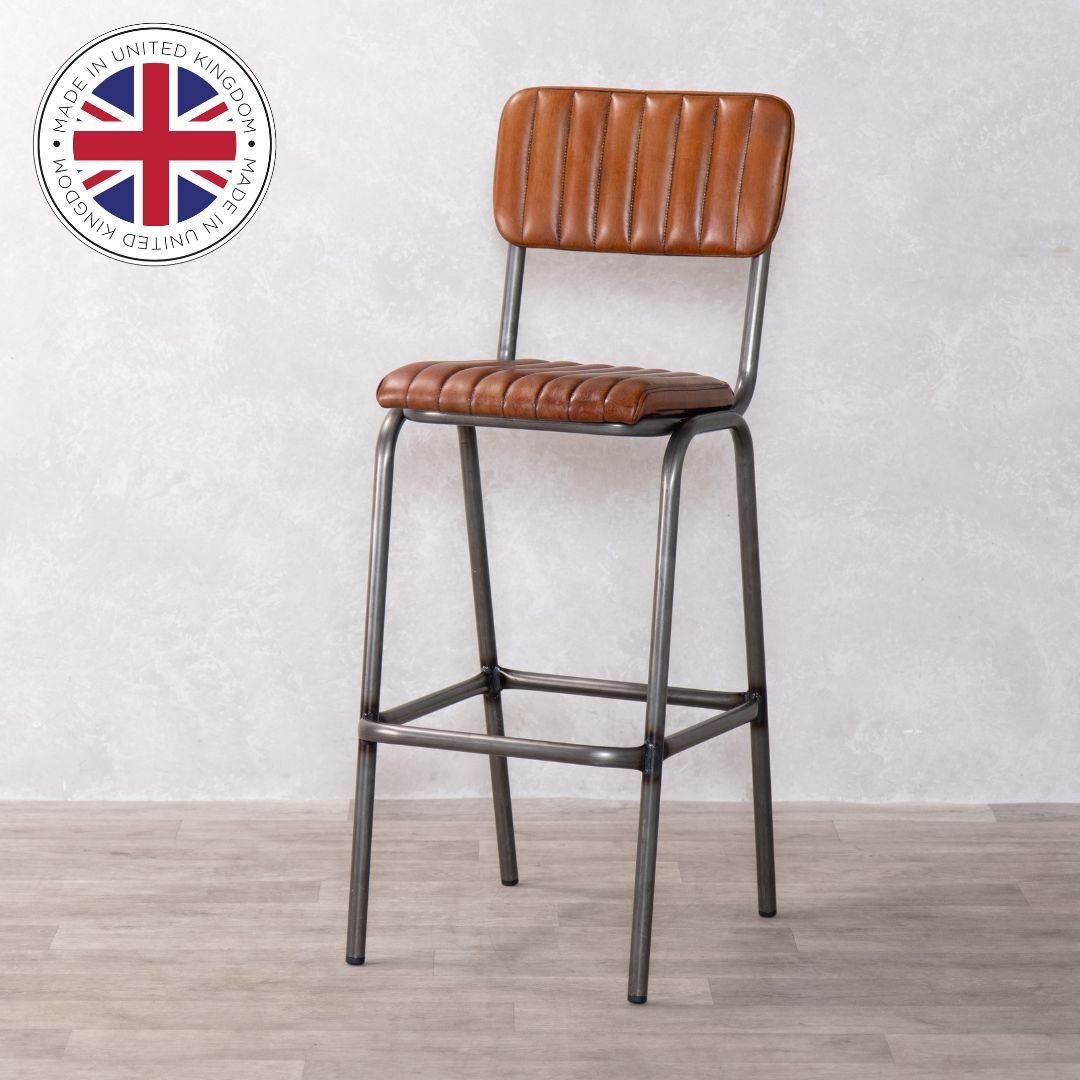 TAN LEATHER BAR STOOL GENUINE LEATHER COUNTER STOOL BREAKFAST BAR STOOL
