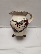 Casey Art Pottery Pitcher Heart Wreath 8" Hand Painted Made in USA Vintage