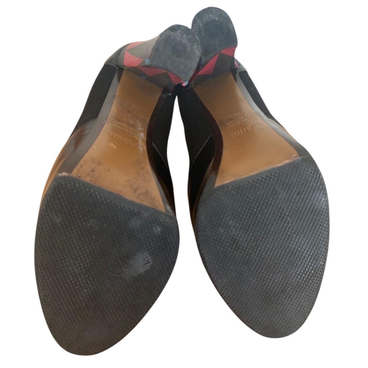 FENDI Black Leather Multicolor Heels Oxford Booties, Size FENDI Black Leather Multicolor Heels Oxford Booties, Size