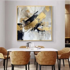 Hand Painted Oil Paintings Abstract On Canvas  Wall Art Room Golden 24in