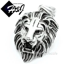 MEN's Stainless Steel Silver/Black Plated LION KING HEAD 3D Charm Pendant*P50