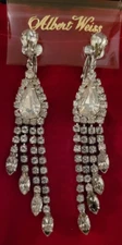 Albert Weiss Clear Crystal Rhinestone Chandelier Dangle Clip On Earrings 3"