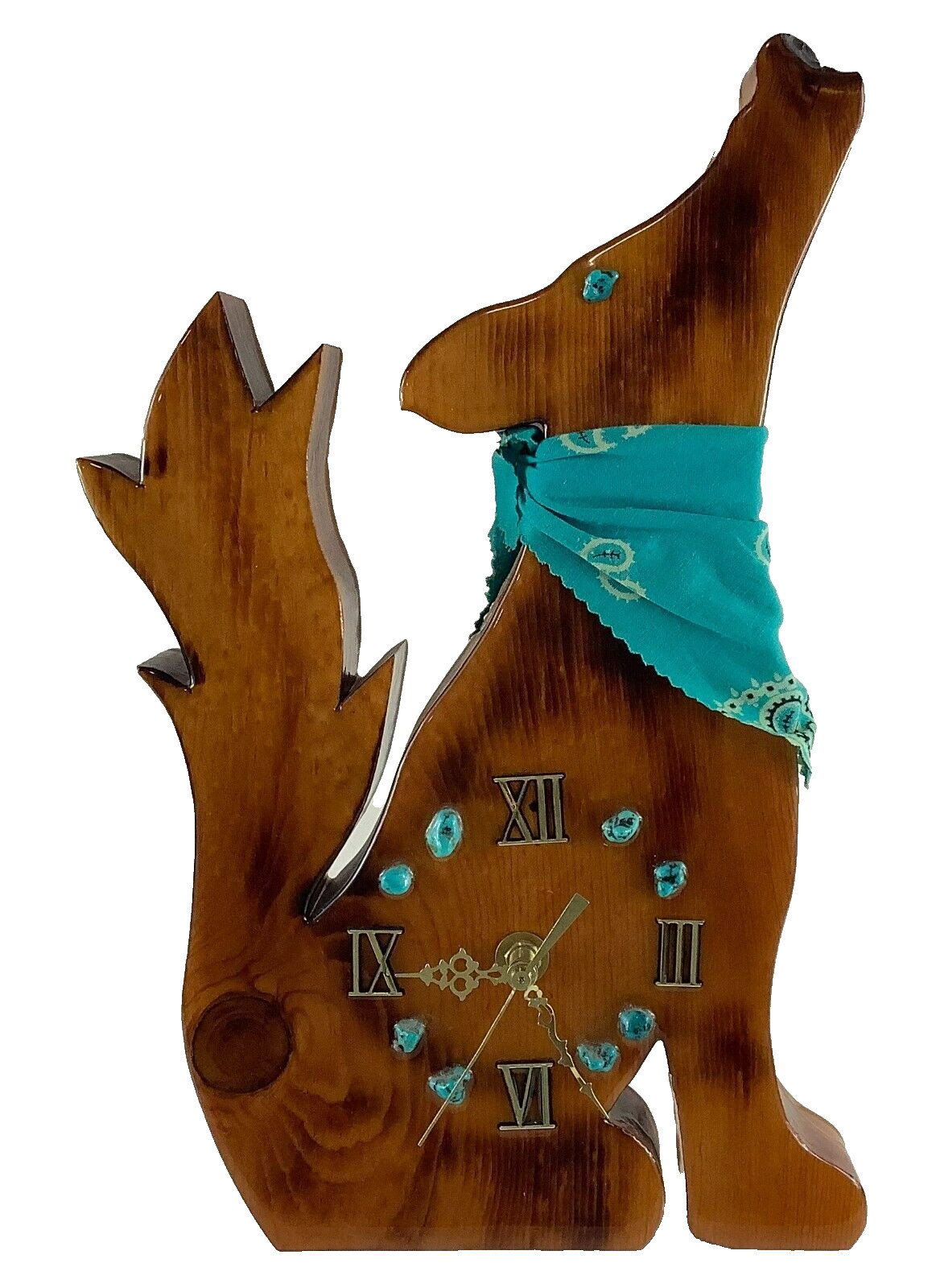 Handmade Wooden Western Wolf Coyote Wall Clock (Clocks & Stuff, NM)