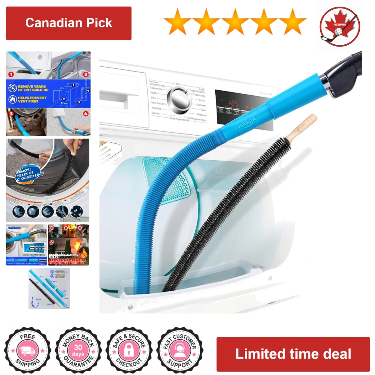 Dryer vent cleaning clearance kit with vacuum attachment