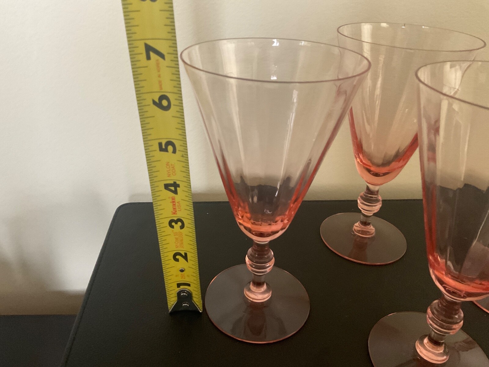 4 Water Goblets glasses 6-5/8",  Fry co. Fry17-10 Pink Diamond Optic stem 17