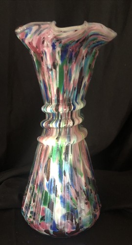 Legras Splatter Cased Art Glass ~End Of Day~ Ruffled Vase Antique - Picture 8 of 10