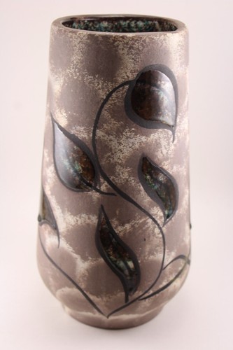 Art Pottery Vase Tall Planter Handpainted Leaf Design Brown Aqua Teal Blue Brown - Picture 13 of 18