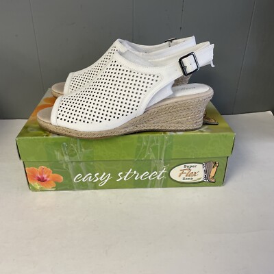 Size 9- Easy Street Womens Stacy Perforated Espadrille Wedge